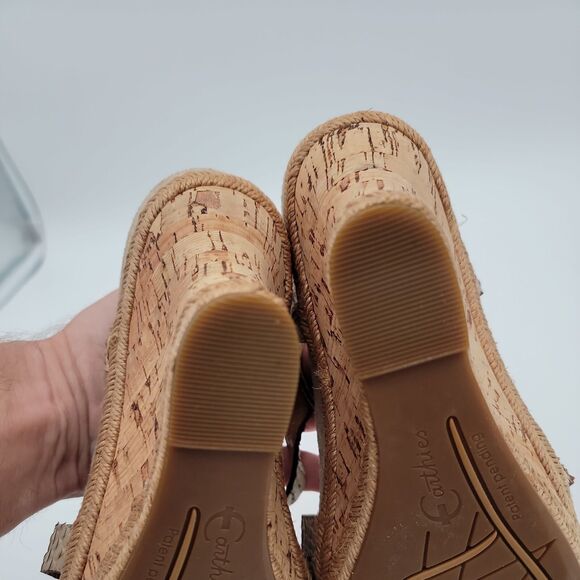 Earthies 8B Wedge Heel Sandals Corsica Tan Biscuit Leather Cork 3in Casual Beach - Picture 12 of 15